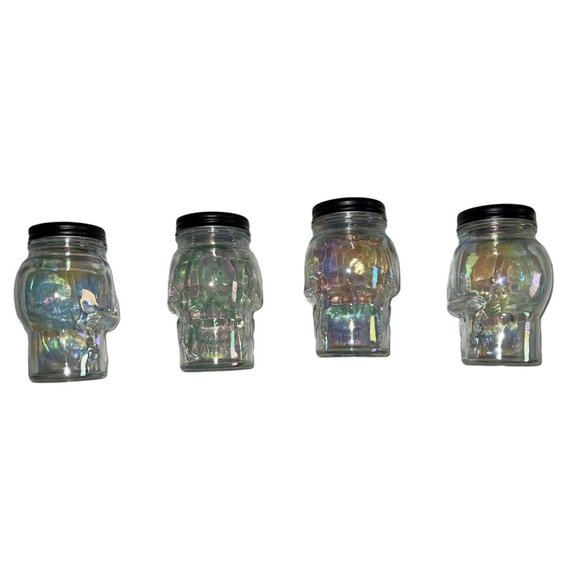 NWT Celebrate Skull Glass Slipper Clear Iridescent Colorful Glass Halloween 4 Pc - Picture 5 of 8